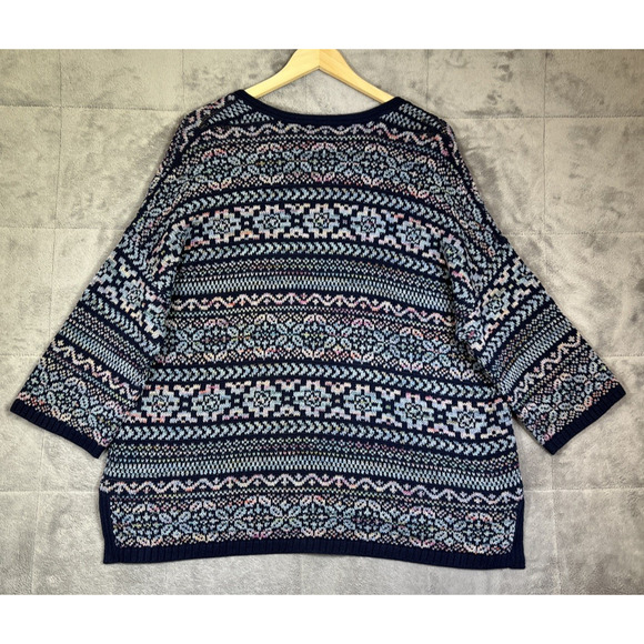 Peruvian Connection Sweater XXL Saphir Pullover Nordic Fair Isle Cotton Alpaca - Picture 7 of 10